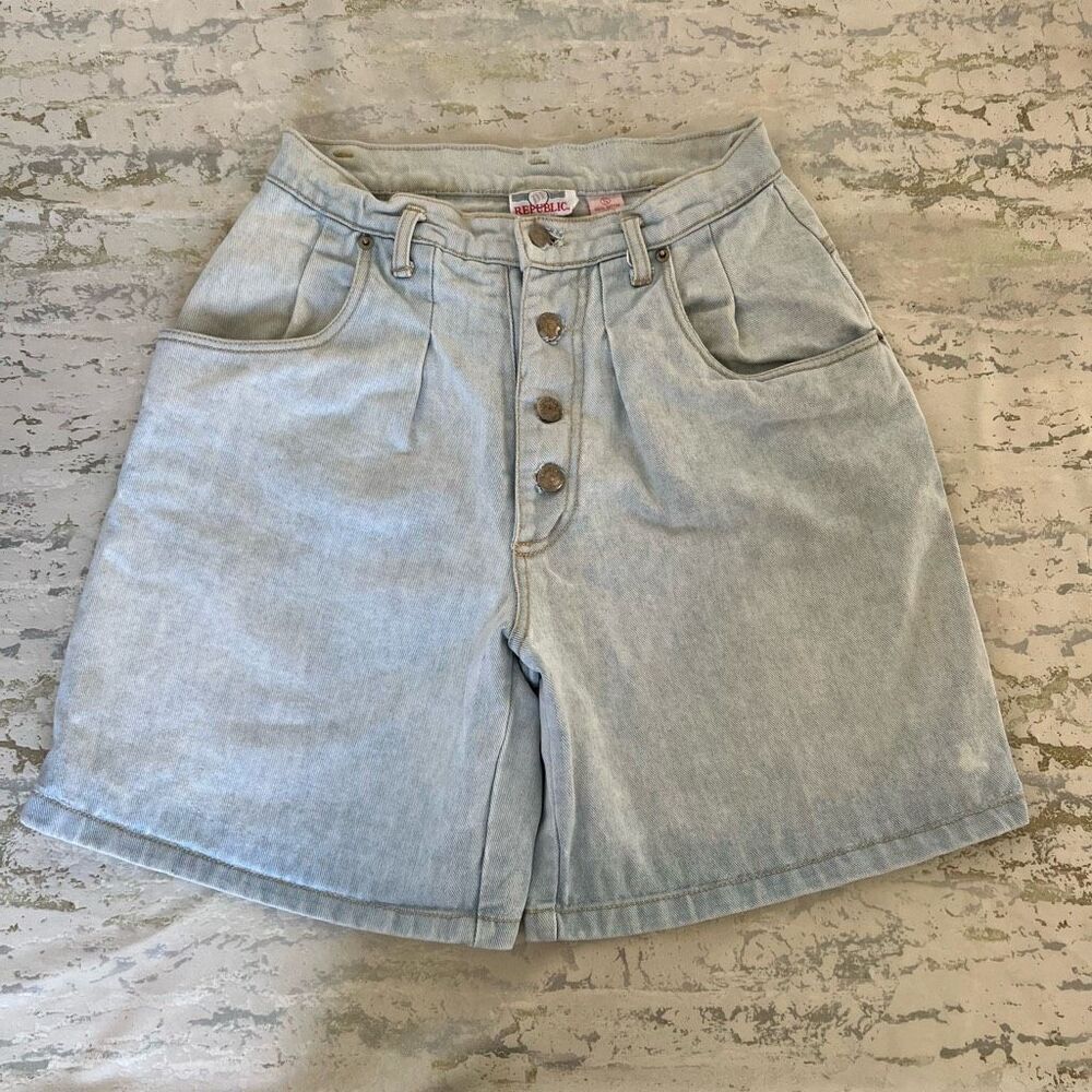 Denim Republic Vintage Pleated Front High Rise Denim Shorts